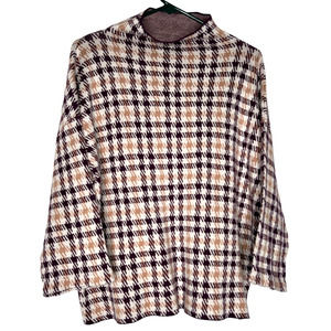 Ann Taylor Factory Pullover Sweater Size XL Purple and Ivory Houndstooth Print